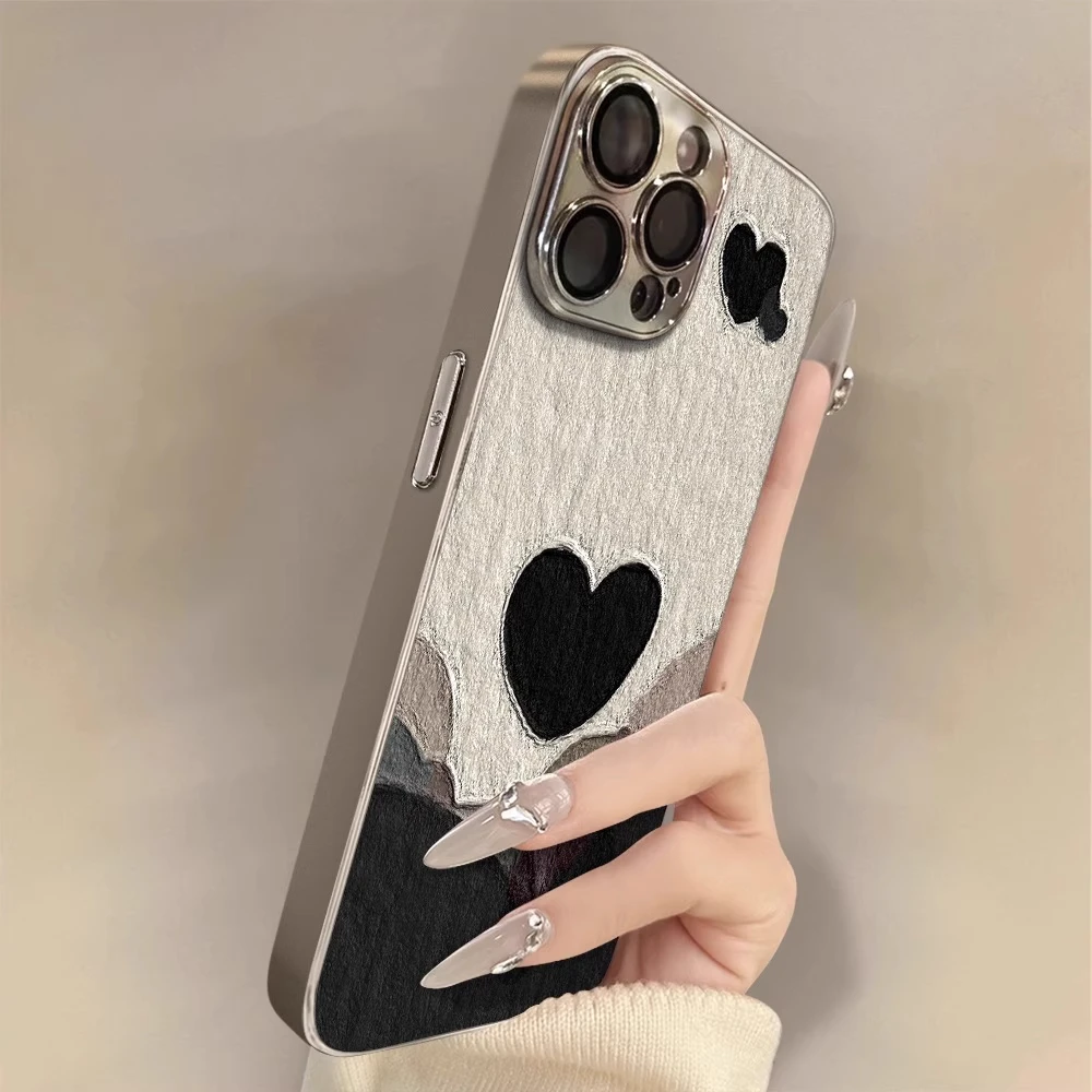 黑色爱心适用苹果16promax手机壳简约创意iphone15高级感14plus女