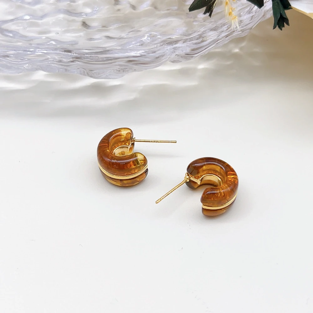 铜合金亚克力耳饰 银针 05819 好啊商店 亚克力C形耳钉