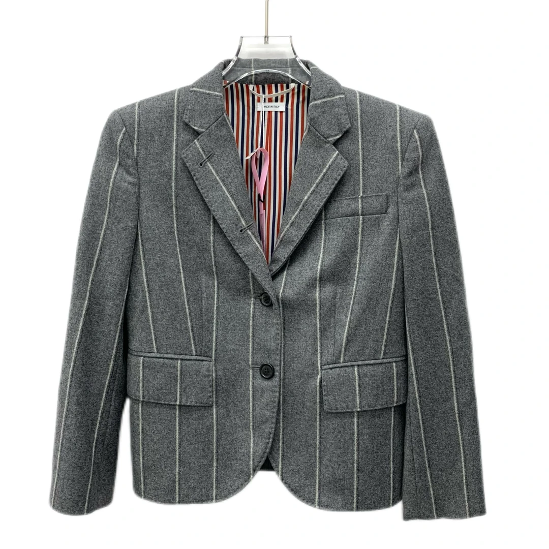 99新 THOMBROWNE  CW0671 条纹羊毛翻领西装外套 36 XS码
