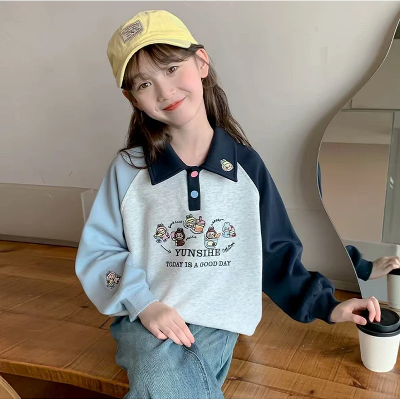 女童翻领春装卫衣polo长袖2025新款儿童上衣春秋洋气衣服