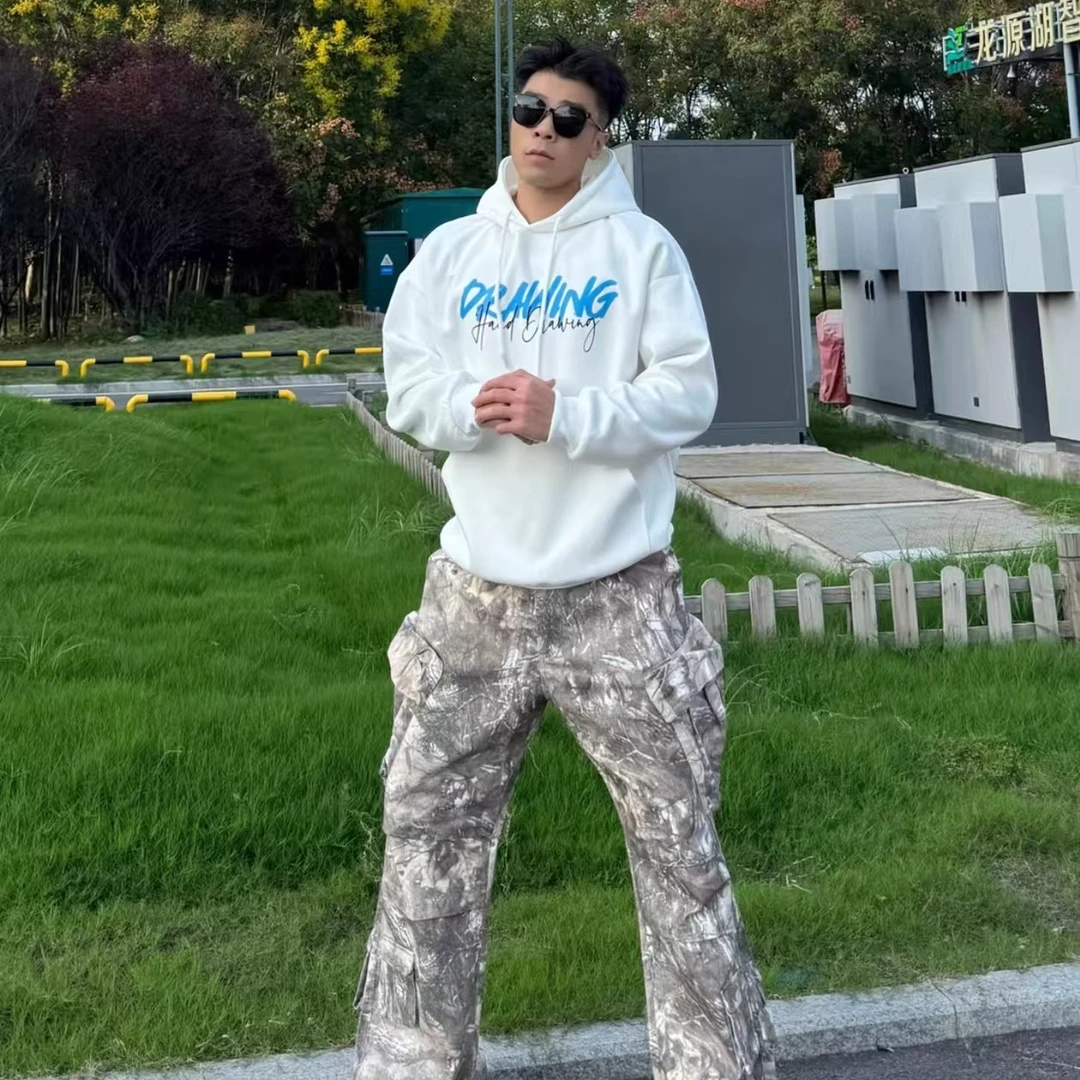 凯颂加大码300斤美式高街创意涂鸦闪电卫衣男女秋冬宽松显瘦上衣