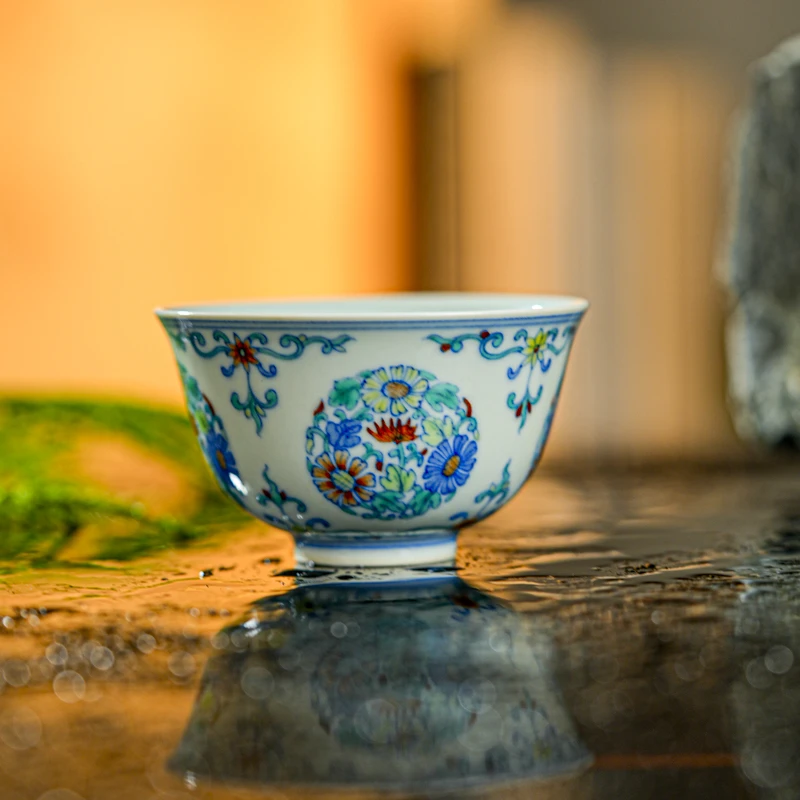 【小乔赏瓷】慎静斋斗彩团菊杯sjz100