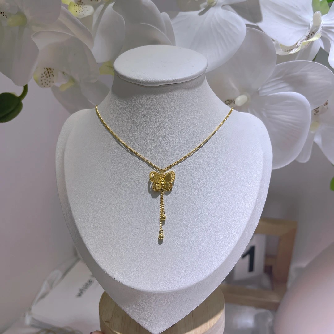 5G工艺足金999仙气款圆珠双流苏蝴蝶套链