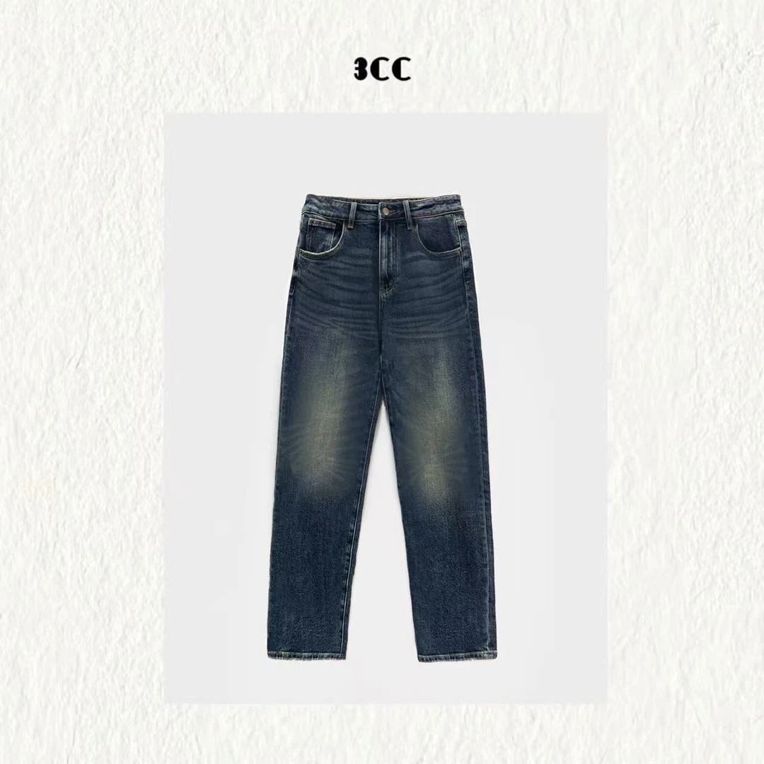 3CC【经典罗兰筷子腿】水洗复古磨边牛仔裤新款显瘦裤子7346