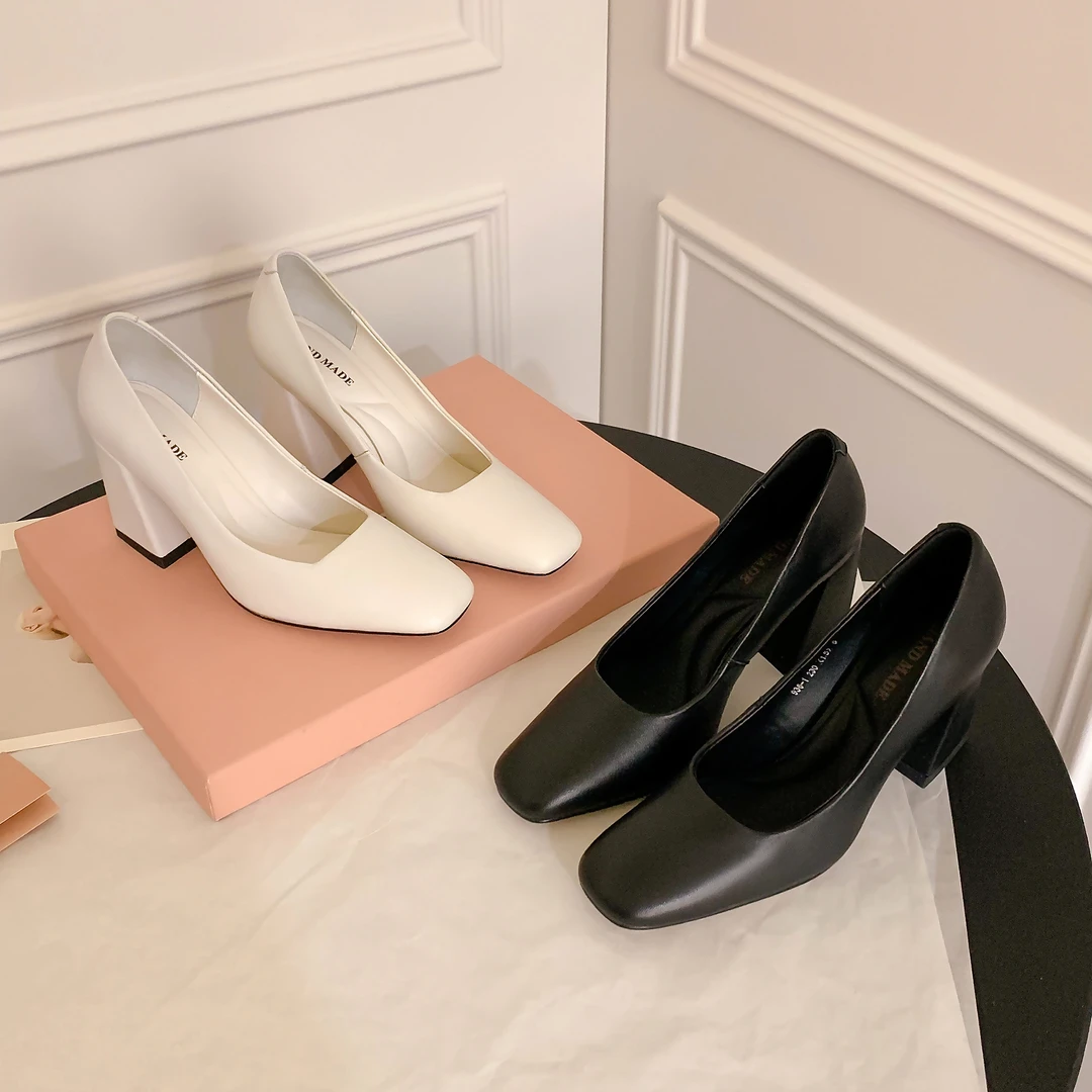 手工女鞋高跟夏季粗跟气质舒适时尚百搭复古真皮