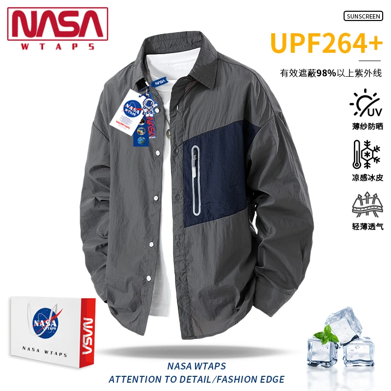 NASA WTAPS潮牌长袖防晒衬衫男夏季防紫外线青少年冰丝轻薄防晒服