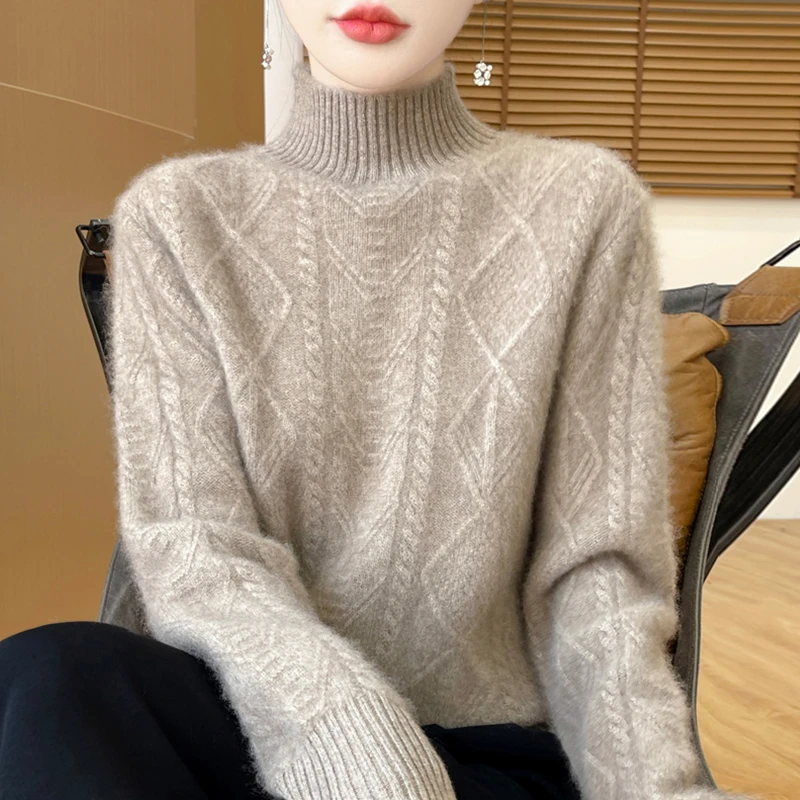 爆款纯色女士羊毛衫内搭半高领针织打底衫秋冬时尚洋气宽松毛衣女