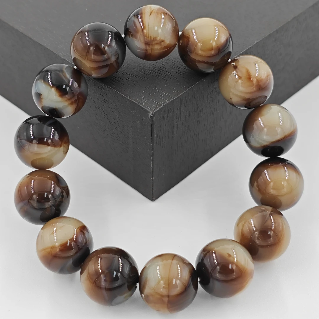 G129经典复古百搭气质国风玄白混色树脂手串手链