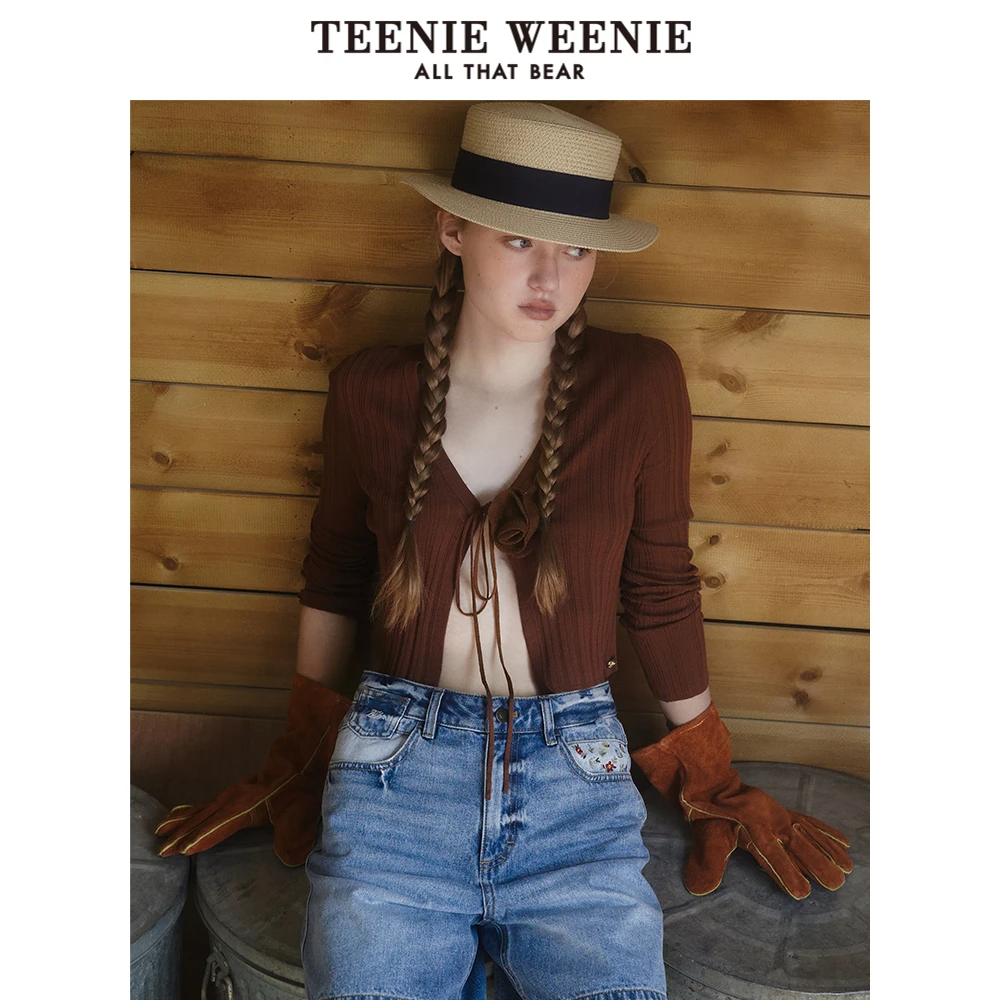 TeenieWeenie小熊25夏季新款法式浪漫花朵针织开衫女TTCK256425I