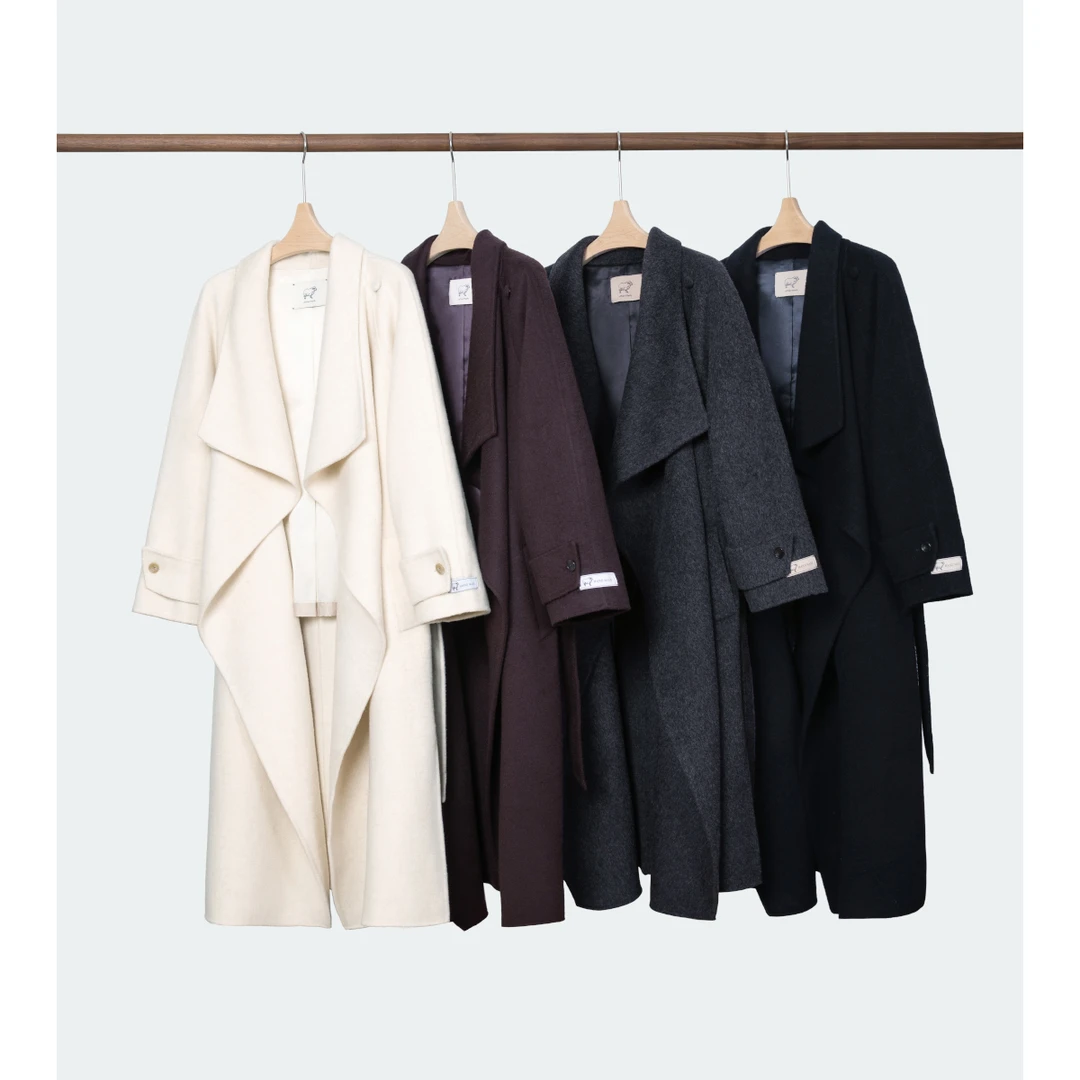 李潇洒 微胖大码女秋冬气质大翻领长款羊毛双面呢大衣XS3696QC