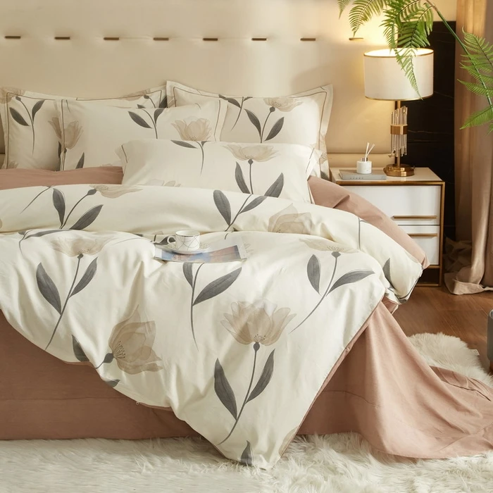 花韵倾城咖色纯棉四件套2.0*2.3