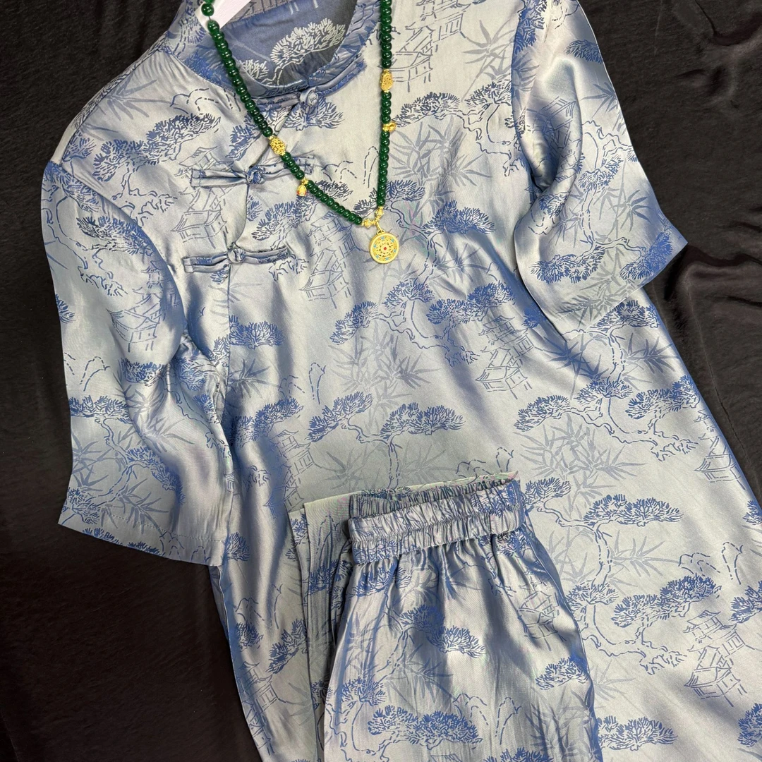 2206-常熟新中式【松竹山居】秋季新款套装长袖宽松提花套装