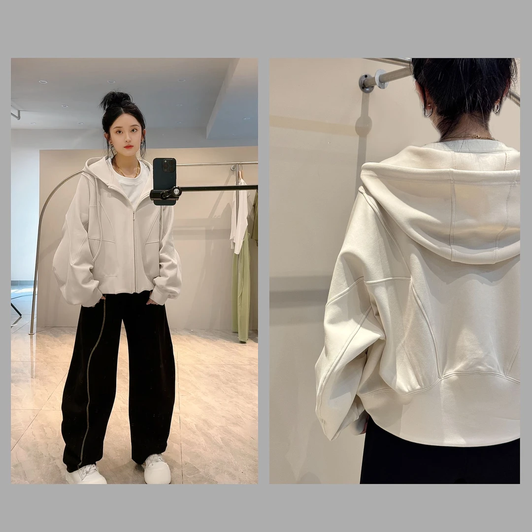 LIUUL‘2025春季新款‘小设计复杂拼接女休闲百搭外套连帽开衫---LL