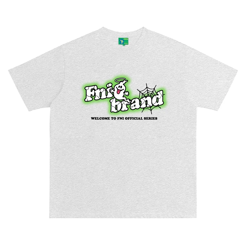 FNI国潮重磅纯棉（小鬼光变）男女同款t恤美式复古短袖上衣24新款