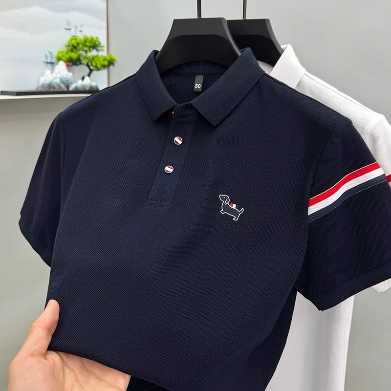 VIATEMSIARY夏季纯棉男士短袖t恤商务休闲潮流刺绣宽松翻领Polo衫