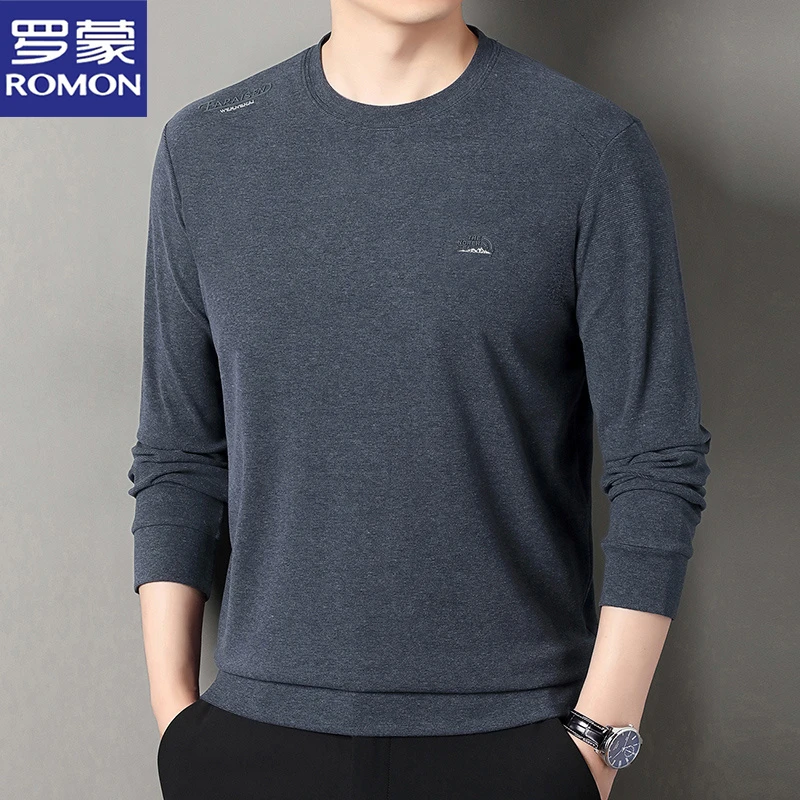 罗蒙春秋款男士含羊毛桑蚕丝打底衫长袖圆领卫衣休闲免烫抗皱上衣
