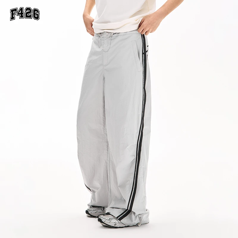 F426国潮牌秋季情侣休闲裤百搭撞色织带小logo绣花运动长裤6933