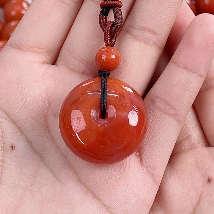 南红玛瑙未镶嵌瓦西柿子红火焰平安扣吊坠