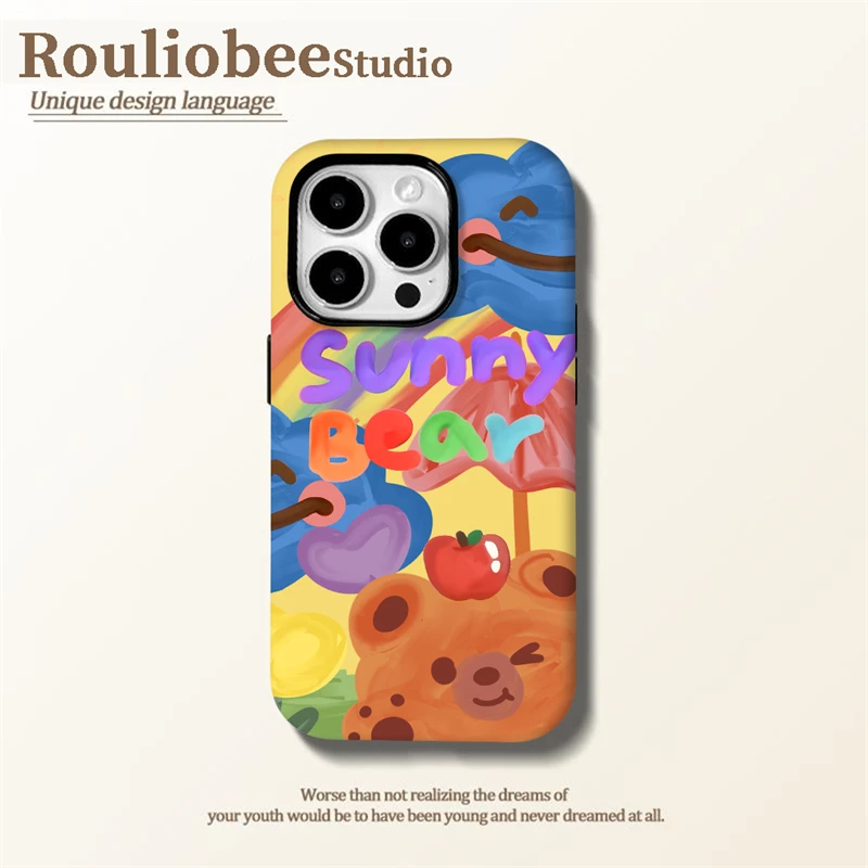 BANCA可爱涂鸦小熊适用苹果16/15pro菲林手机壳华为vivo小米oppo