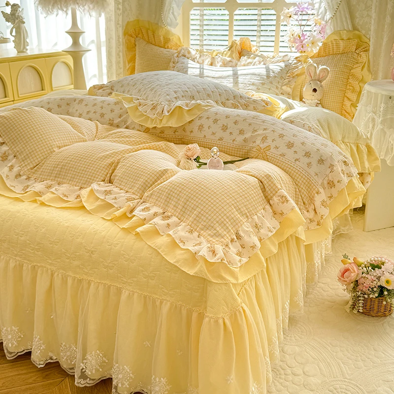 小清新小碎花软糯皱皱棉水洗床盖枕套被套床上用品套件可机洗水洗