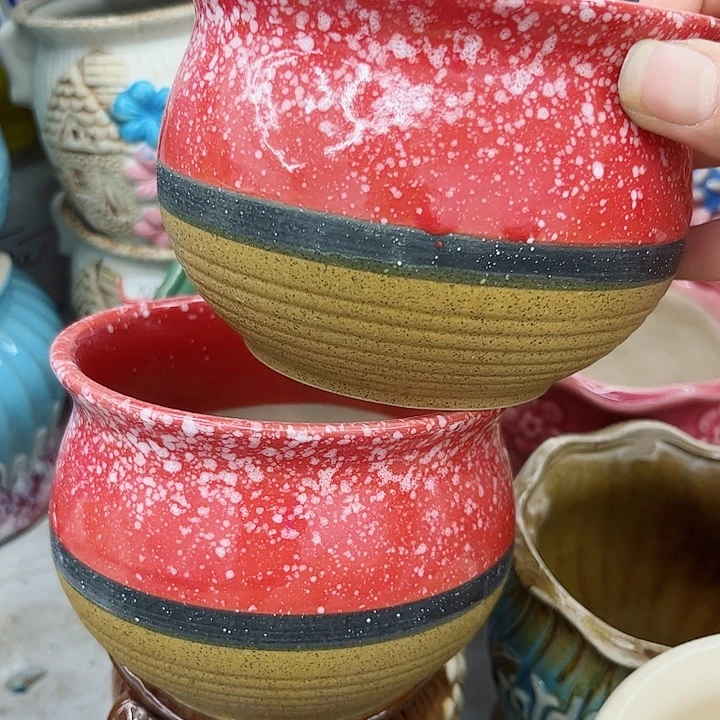 多肉绿植陶瓷花盆9.9包邮，有孔