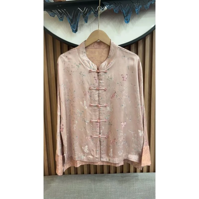 新中式国风薄款透气清凉垂感女装高端气质盘扣粉蝶外套7844