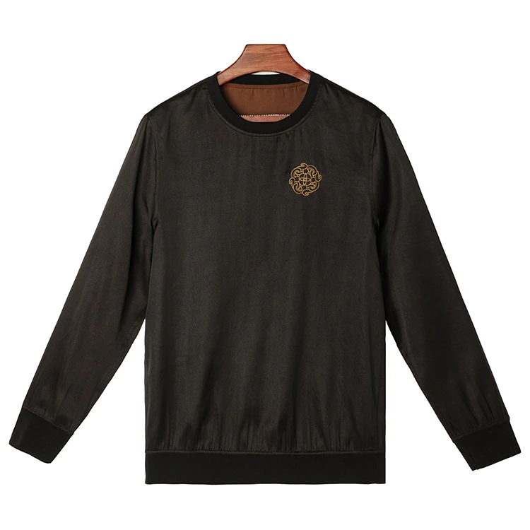 99073 男士单面卫衣 桑蚕丝素绉缎香云纱新中式圆领休闲长袖上衣