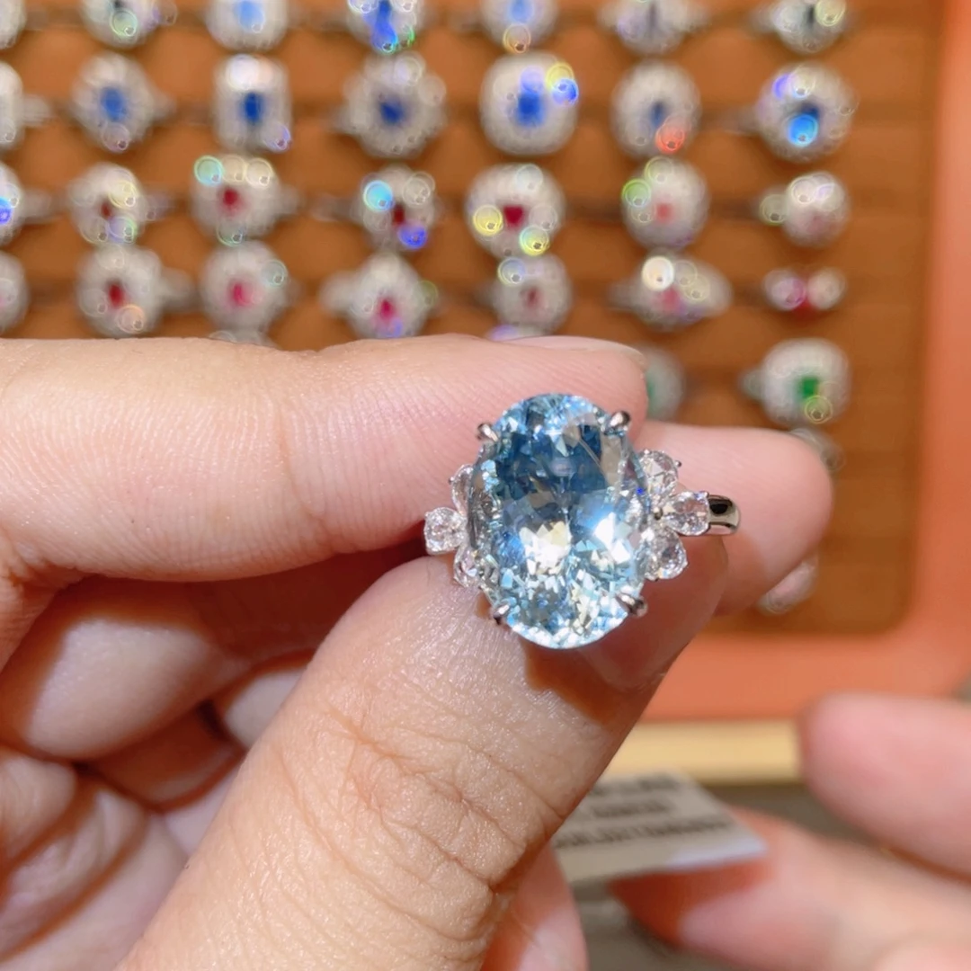 仙***仙海蓝宝石18K金镶嵌戒指5.75ct