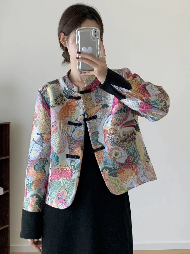 2025春款鹦鹉织锦缎新中式中国风百搭气重工织花外套