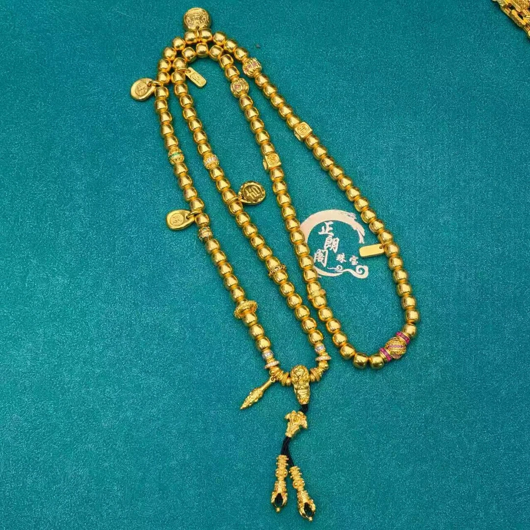 链子足银 108颗老型珠卡8*7光珠项链设计降魔杵佛像男女款