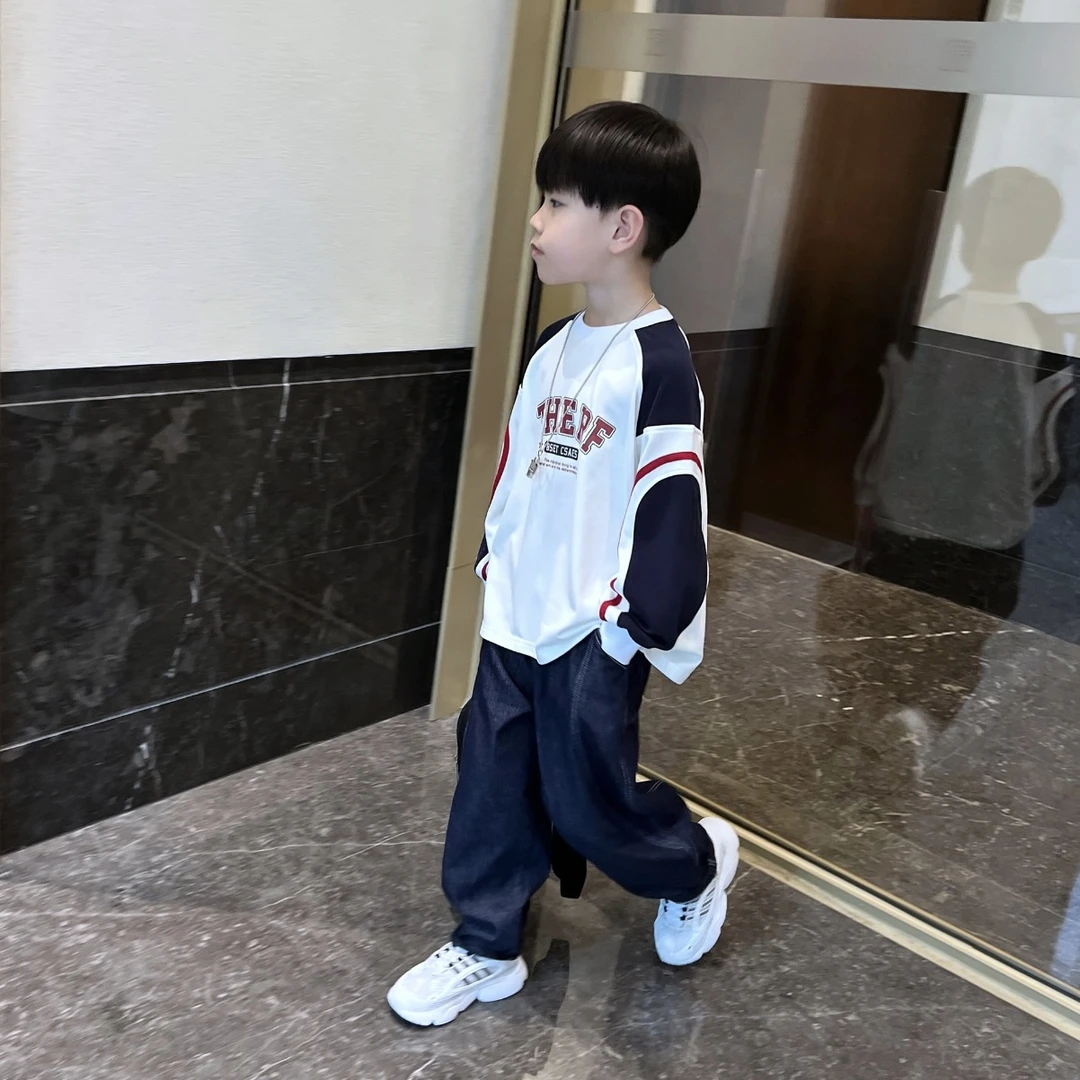男童春秋洋气针织卫衣2025新款中大童韩版休闲百搭拼接长袖童装潮