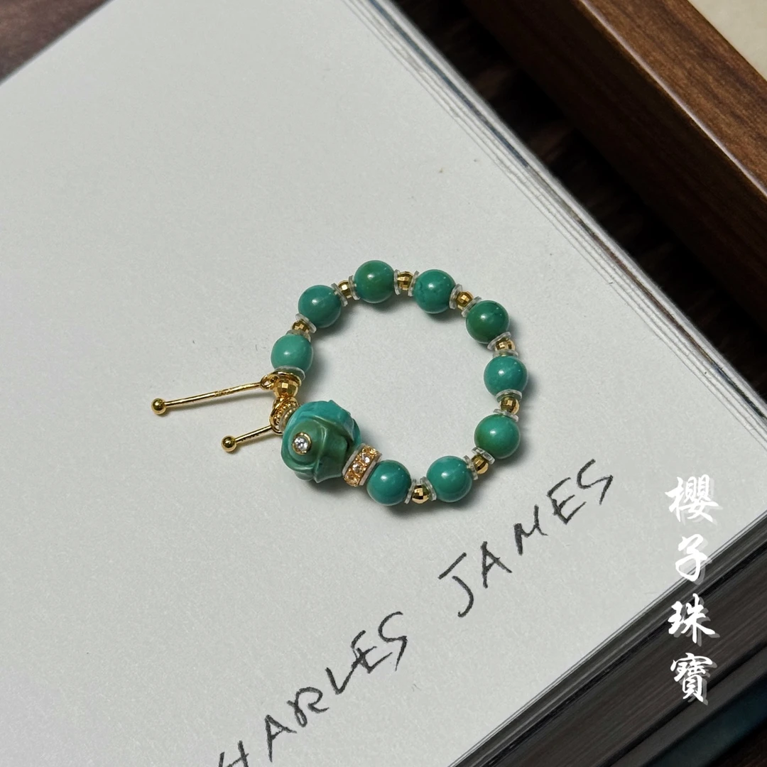 樱子 |  玫瑰 18K金绿松小米珠手工时尚设计百搭戒指*YZJZ3797