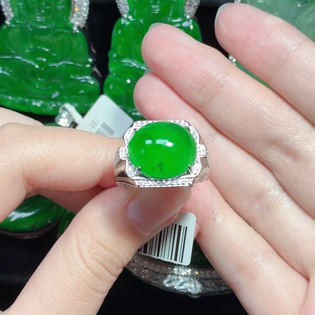 翡翠银S925镶嵌戒指天然A货翡翠