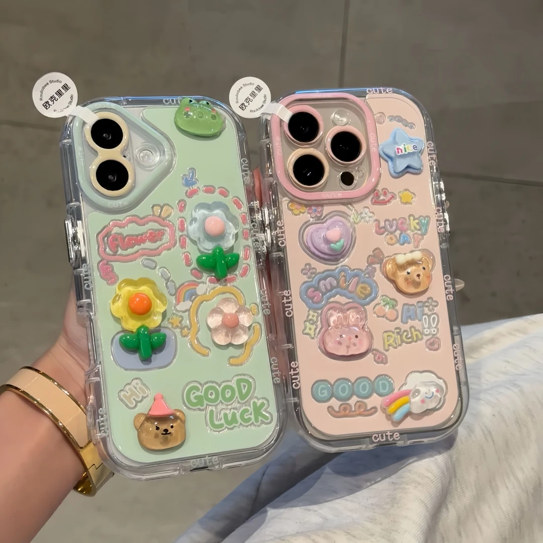 欧克里里青蛙小熊花朵立体公仔苹果16手机壳华为vivo小米15oppo