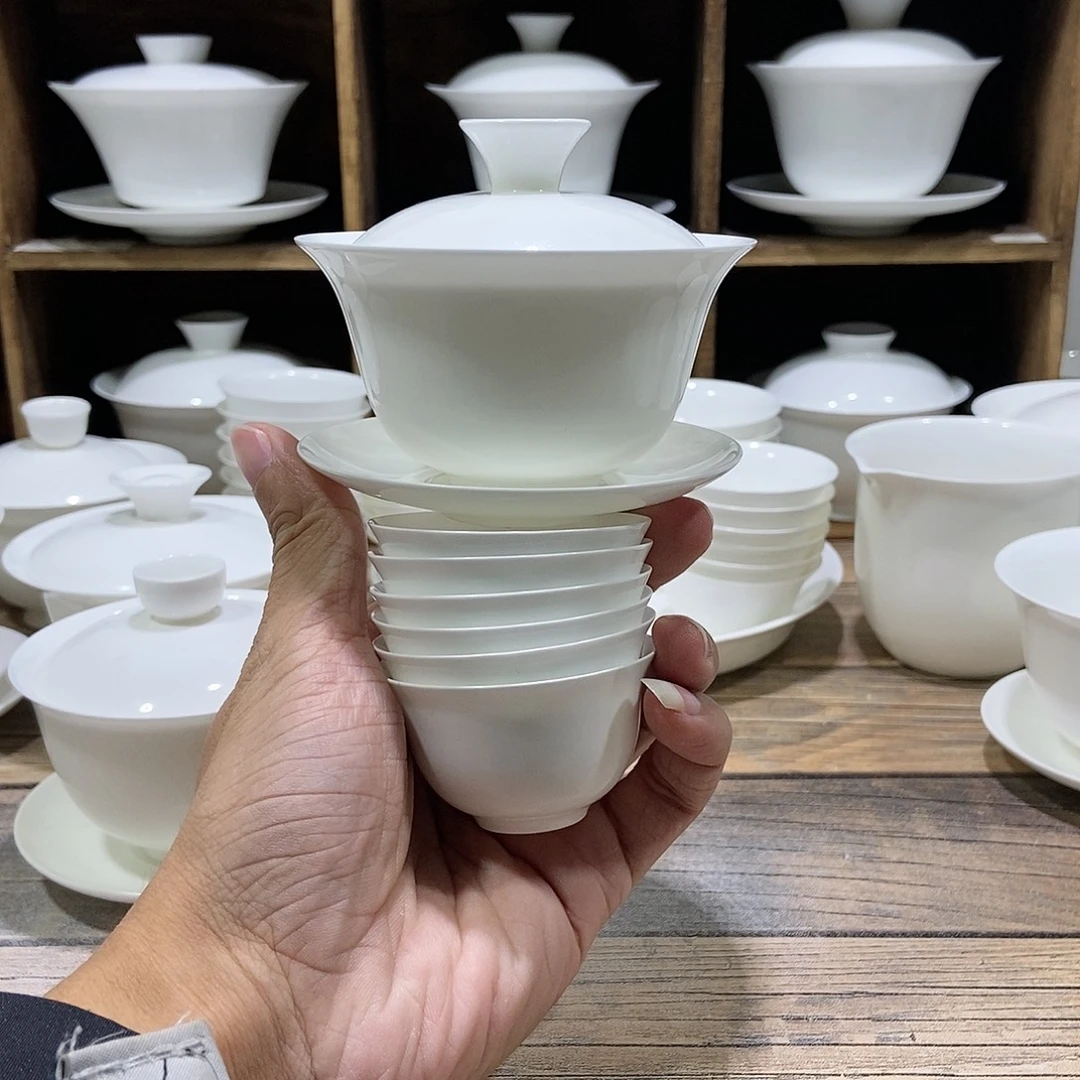 骨瓷大反口盖碗盖下约100ml+6玉兰杯35ml