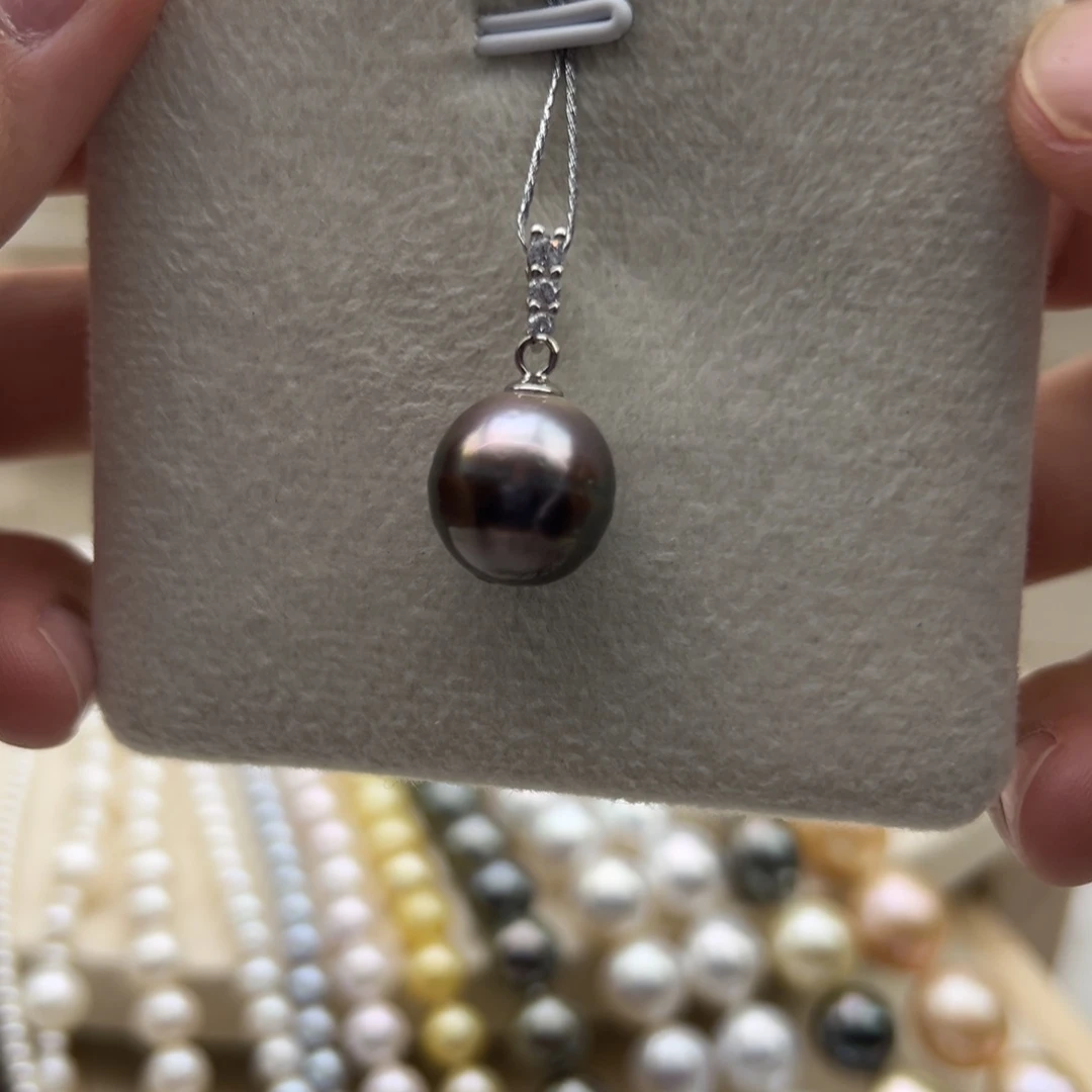 银S925镶嵌吊坠(不含链)海水珍珠12.5mm大溪地三颗石