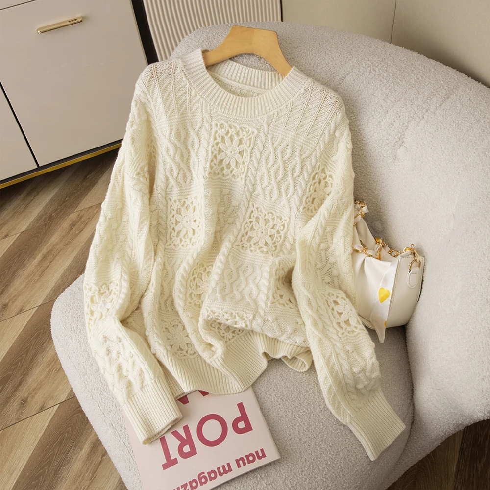 【梅姐专属】（花开富贵）慵懒100%纯羊毛衫女士休闲秋冬YM-QHMD6012