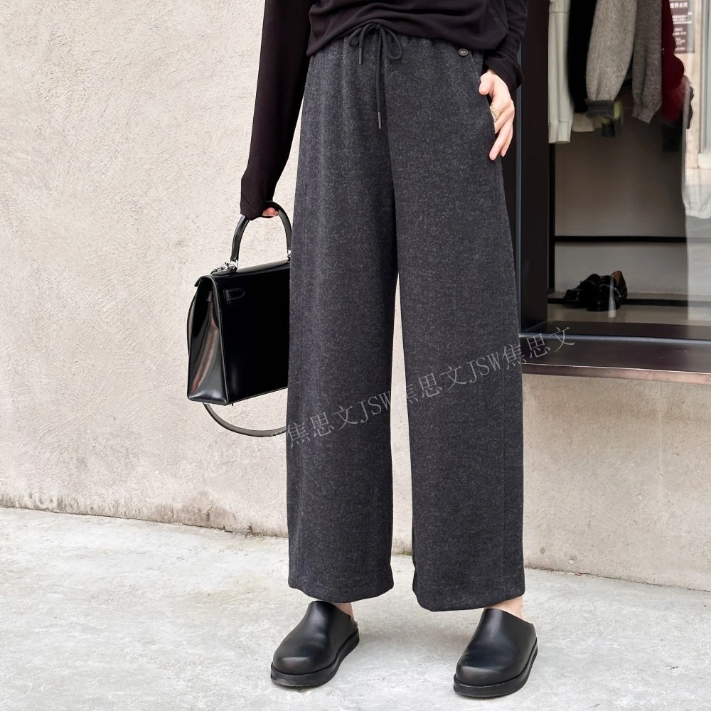福利款 秋冬时尚休闲宽松百搭松紧腰阔腿九分休闲裤YL2410126