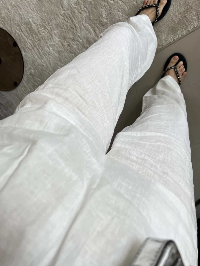 Amarilli 白色高腰亚麻透气凉凉裤女夏季高端凉凉阔腿长裤