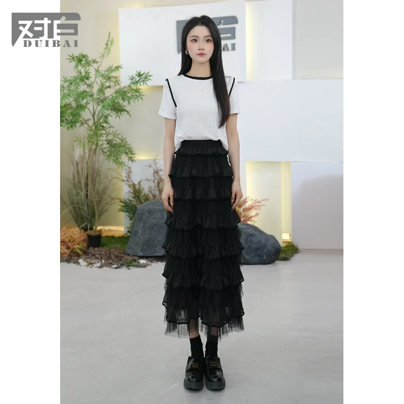 对白高级感蛋糕裙小众轻奢设计感高腰显瘦气质长款裙子FDS061