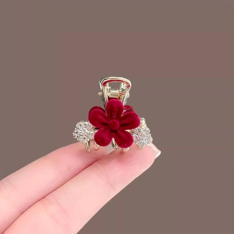 2025新款红色花朵小号发夹前额刘海抓夹公主头夹子发卡发饰女头饰