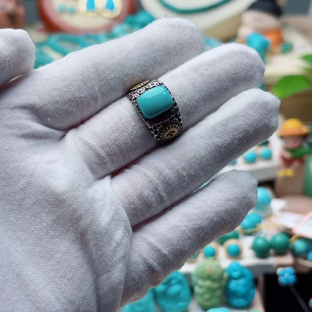 绿松石银S925镶嵌戒指