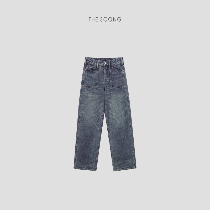 THESOONG|‘冲沙裤’重工酵洗9.8安手工猫须中腰拉链牛仔裤HBNZ6500