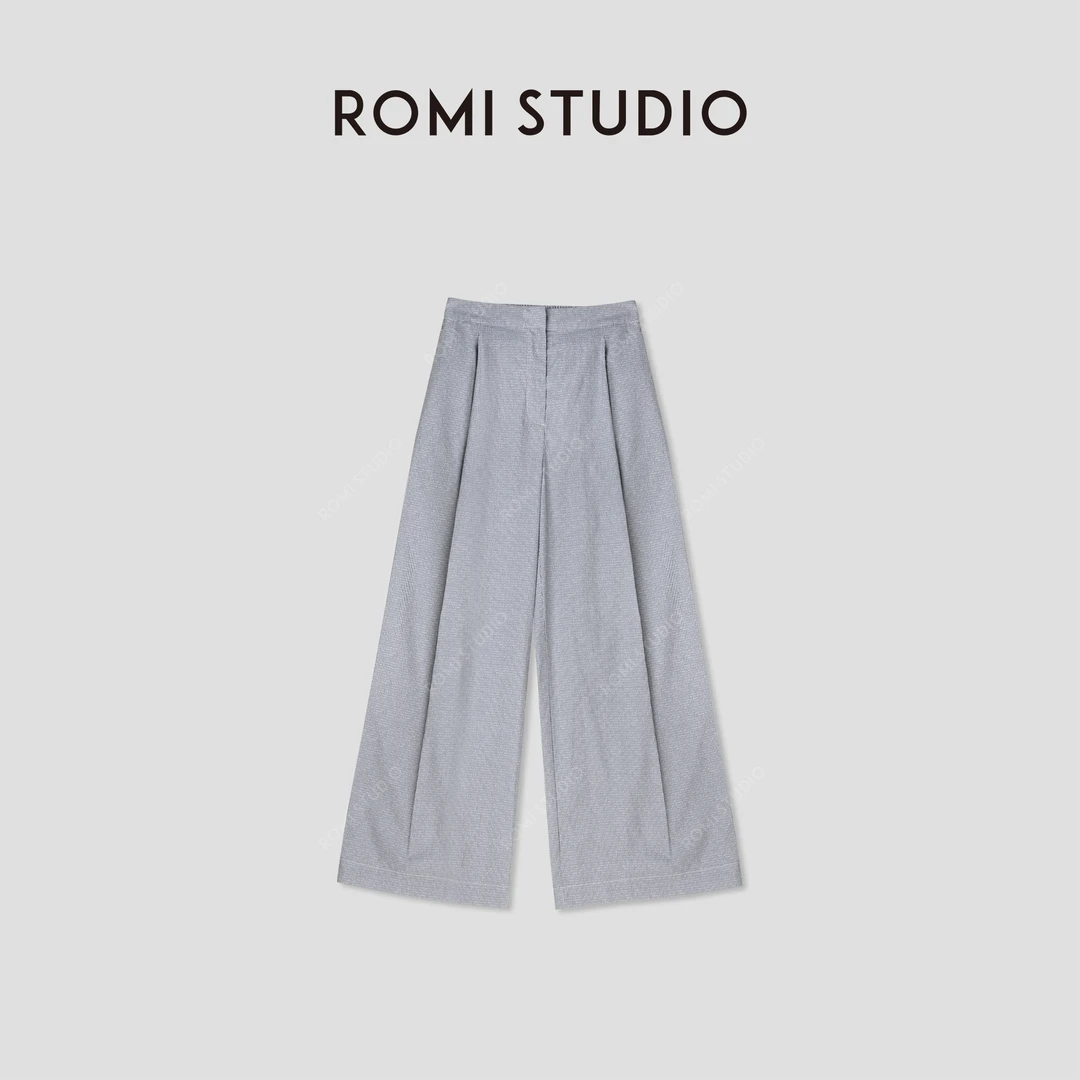 ROMI STUDIO “中式美学”暗花条纹宽松直筒休闲裤24SSK720
