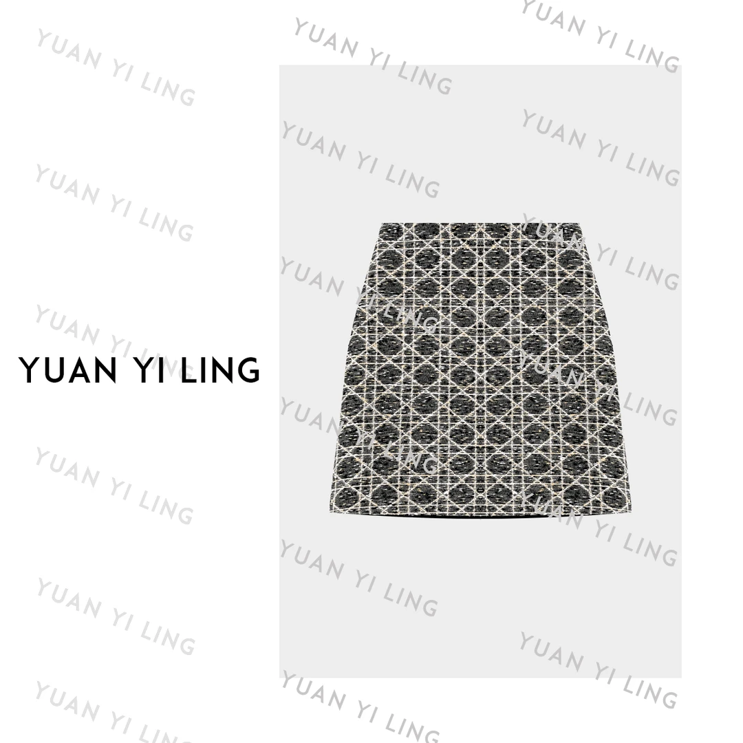 袁艺灵【戴妃】25秋冬定制格纹图案法式优雅藤格纹A字半身短裙