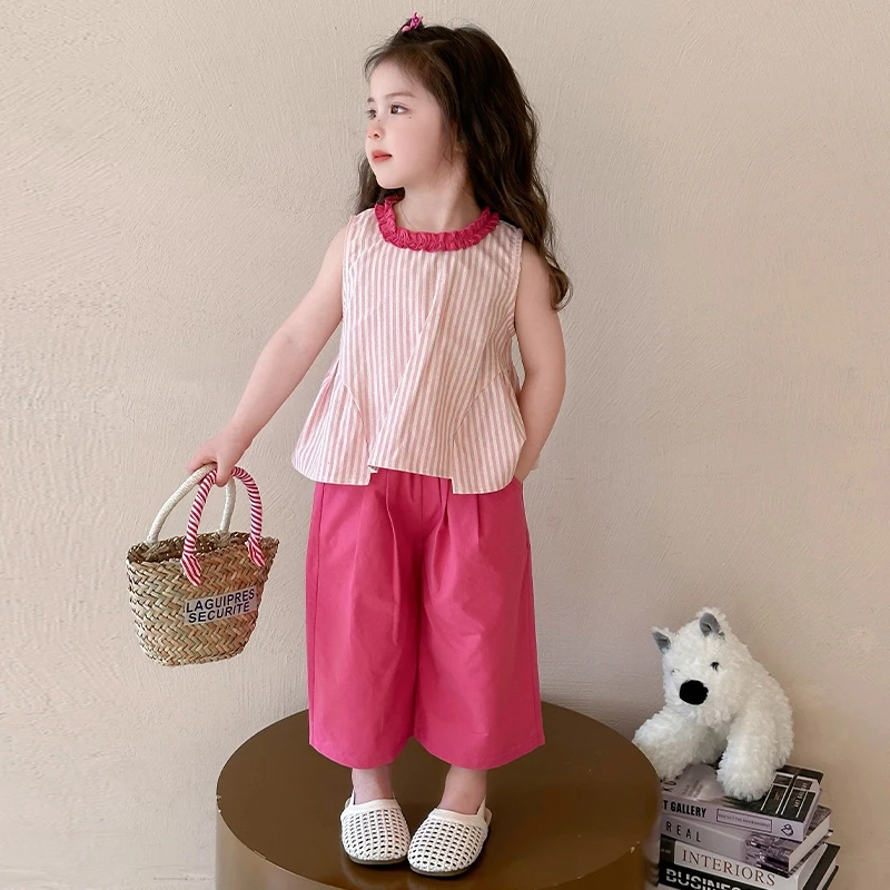 女童夏装无袖套装洋气儿童新款女宝宝背心阔腿裤两件套薄款小女孩