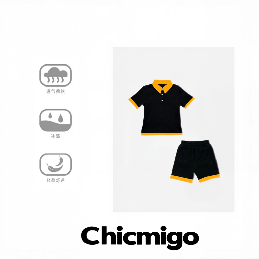 【Chicmigo品牌童装】夏季新款短袖轻奢高定冰感POLO衫轻奢休闲套装