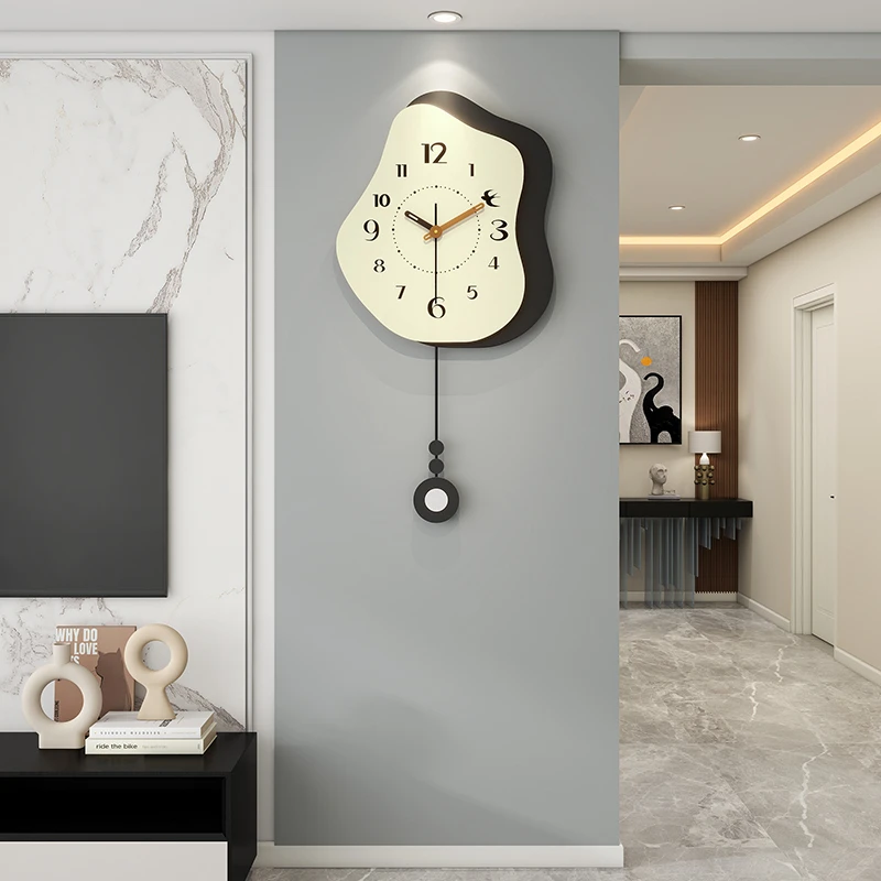 创意简约奶油风可挂墙卧室免打孔时尚高级摇摆时钟网红家用静音表