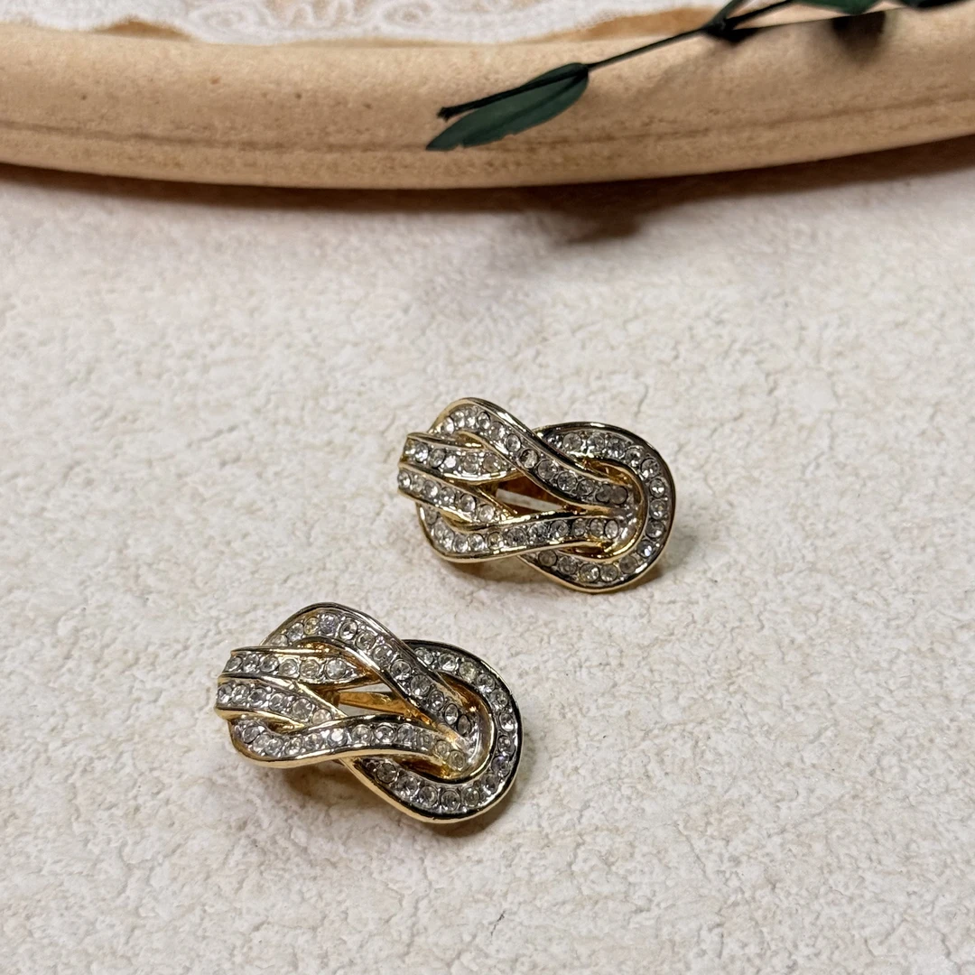 铜合金合成锆石耳饰 【六六中古】孤品复古耳夹ap6878