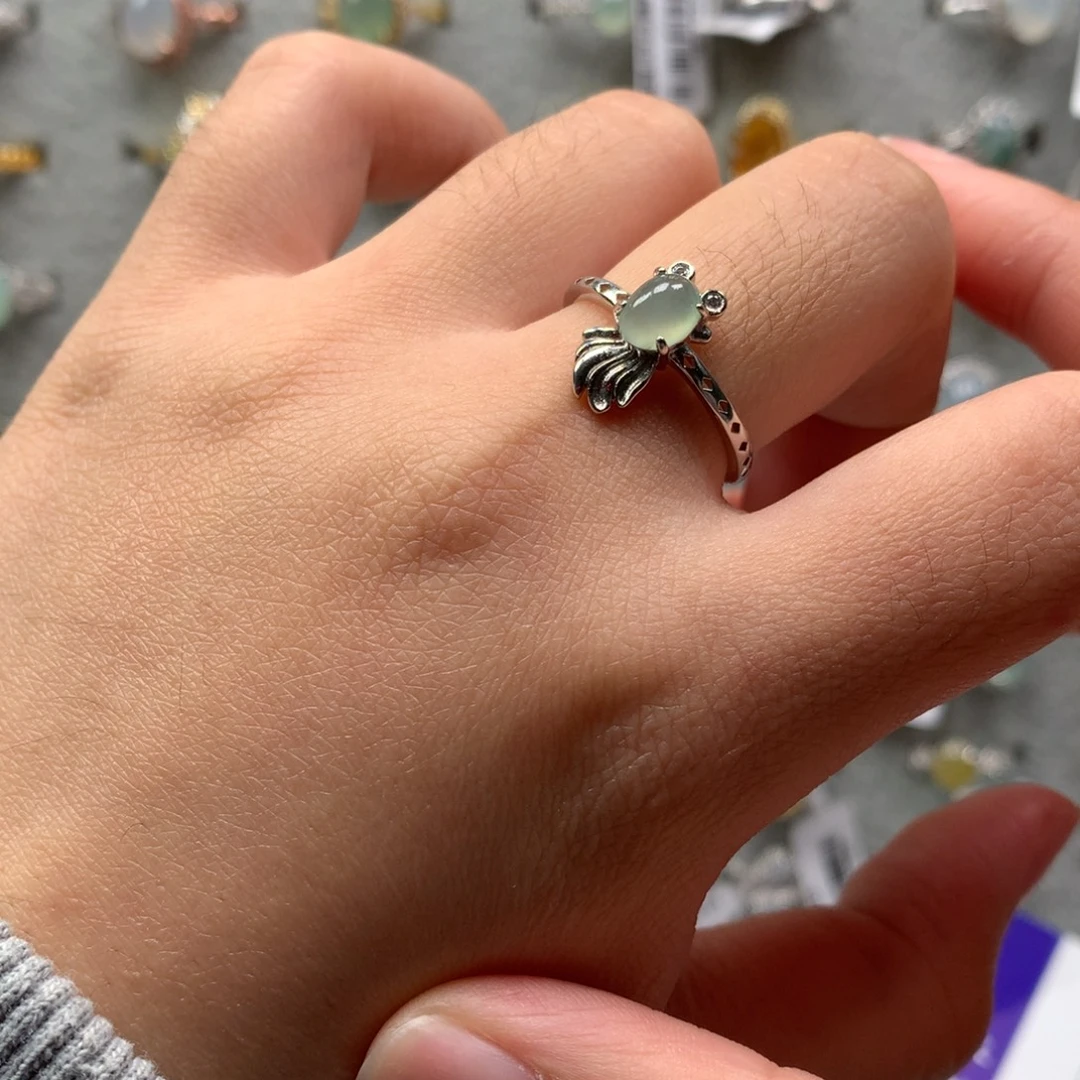 翡翠银S925镶嵌戒指戒指